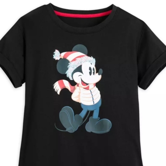 DisneyParks Mickey Mouse Cropped Sequined Holiday Tee For Women Size 1X NWT - Picture 1 of 3